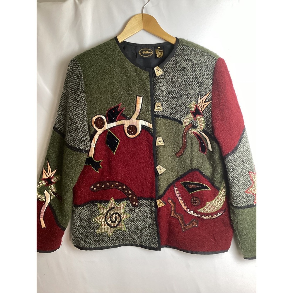 Artisan Embroidered Patchwork Jacket Women Size M Boho Unique Textured Layers